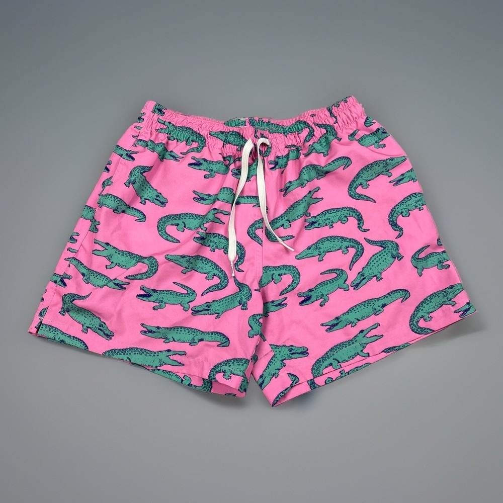 Chubbies Men's Swim Shorts Pink/Green Alligator Print M 5.5" Built-In Brief